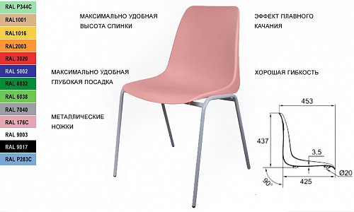Стулья пластиковые антивандальные для школы, кафе, офиса. Фабрика мебели ЛЕОНИД в Челябинске. Стулья из высокопрочного пластика Венеция, цельнолитые
